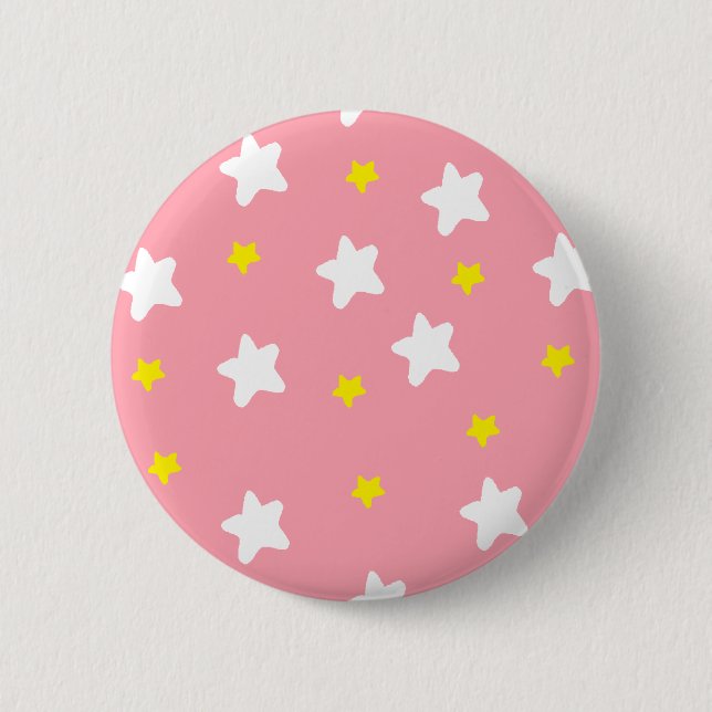 Macaron Rond 5 Cm Rose heureux d'étoiles (Devant)