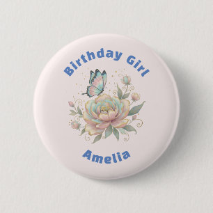 Macaron Rond 5 Cm Rose Magique et Papillon Fille d'Anniversaire Past