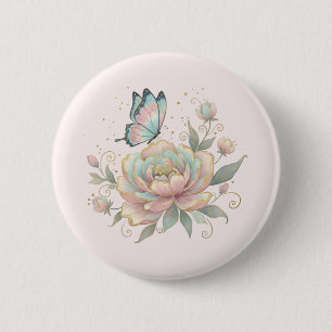 Macaron Rond 5 Cm Rose Magique et Papillon Pastel