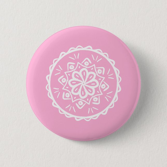 Macaron Rond 5 Cm Rose Mandala (Devant)