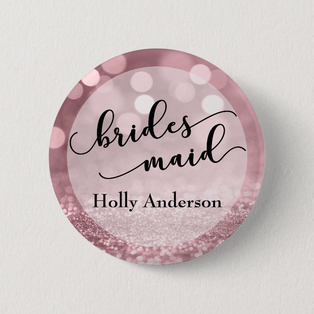 Macaron Rond 5 Cm Rose Parties scintillant or Bokeh & Typographie Br (Devant)