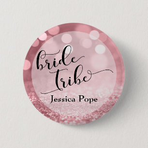 Macaron Rond 5 Cm Rose Parties scintillant or Bokeh Typographie Mari