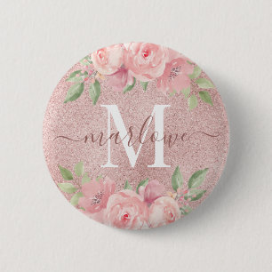 Macaron Rond 5 Cm Rose Parties scintillant or rose pâle rose floral 