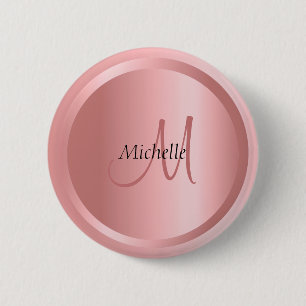 Macaron Rond 5 Cm Rose personnalisé Monogramme or Modèle élégant