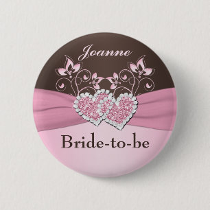 Macaron Rond 5 Cm Rose, Pin floral de future mariée de brun