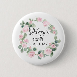 Macaron Rond 5 Cm Rose rose Eucalyptus Botanique 100E Anniversaire