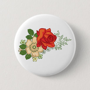 Macaron Rond 5 Cm Rose rouge et marguerites