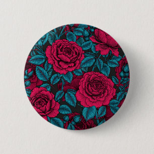 Macaron Rond 5 Cm Roses en rouge et bleu