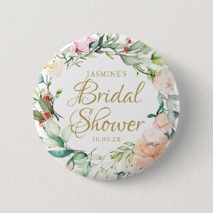 Macaron Rond 5 Cm Roses Floral Or Script Mariage Réception de Mariag