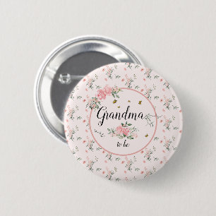 Macaron Rond 5 Cm Roses roses élégantes avec papillons Grand-mère à