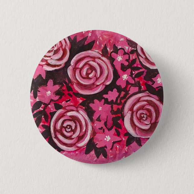 Macaron Rond 5 Cm Roses roses peignant l'insigne (Devant)