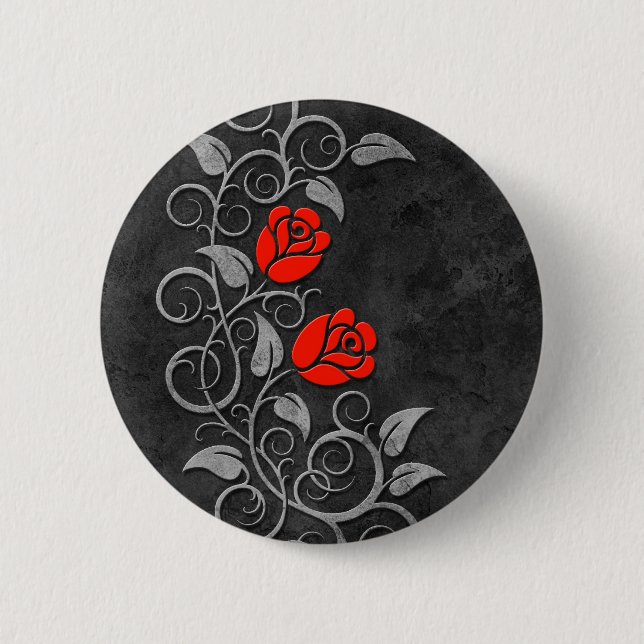 Macaron Rond 5 Cm Roses rouges en pierre foncés de tourbillonnement (Devant)