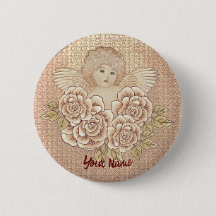Macaron Rond 5 Cm Roses vintages Cherub Angel