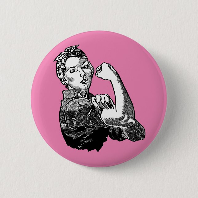 Macaron Rond 5 Cm Rosie-Le-Riveter Graphique Féministe De Ligne-Art (Devant)