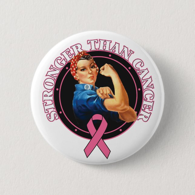 Macaron Rond 5 Cm Rosie Le Riveter Plus Fort Que Le Cancer Du Sein (Devant)