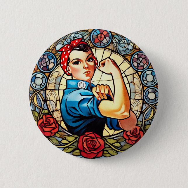 Macaron Rond 5 Cm Rosie the Riveter (Devant)