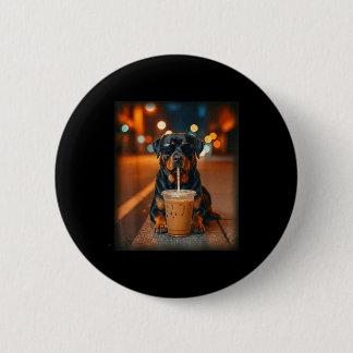 Macaron Rond 5 Cm Rottweiler drôle buvant un café glacé amateur de c