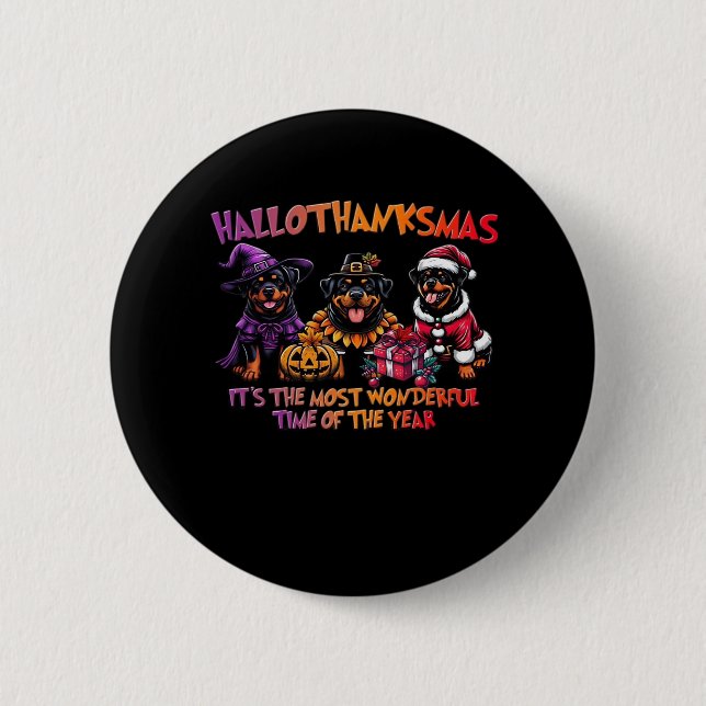 Macaron Rond 5 Cm Rottweiler Halloween Thanksgiving Noël Classi (Devant)