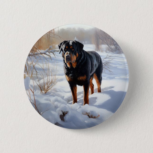 Macaron Rond 5 Cm Rottweiler Laisser neiger Noël (Devant)