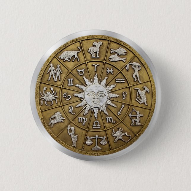 Macaron Rond 5 Cm Roue en laiton Zodiac (Devant)