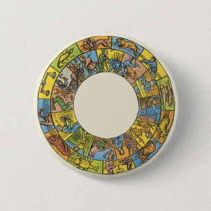 Macaron Rond 5 Cm Roue vintage céleste, Zodiaque astrologique