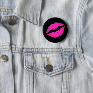 Macaron Rond 5 Cm Rouge à lèvres ombré noir et rose vif Kiss