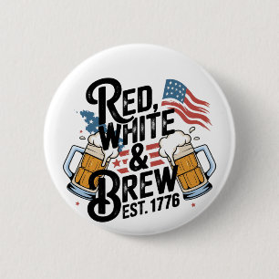 Macaron Rond 5 Cm Rouge Blanc & Bière Fête 1776 4 Juillet 250ème USA