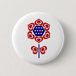 Macaron Rond 5 Cm Rouge Blanc Fleur Bleu Design patriotique