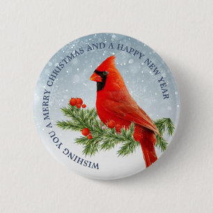 Macaron Rond 5 Cm Rouge Cardinal Bird Joyeux Noël bouton