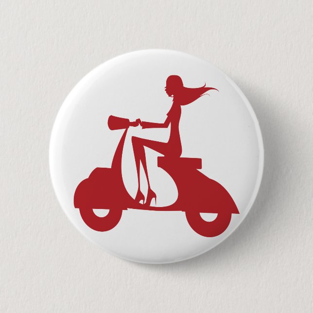 Macaron Rond 5 Cm Rouge de scooter de fille (Devant)