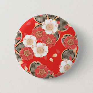 Macaron Rond 5 Cm Rouge et blanc Sakura Japonais Kimono