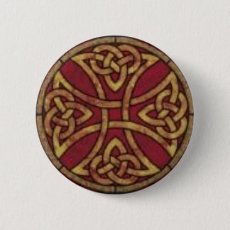 Macaron Rond 5 Cm Rouge et noeud de Celtic d'or