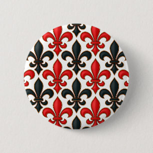 Macaron Rond 5 Cm Rouge noir baroque Fleur de lis Motif Design