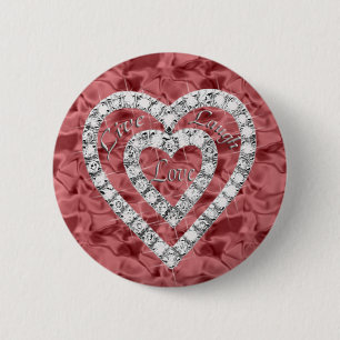Macaron Rond 5 Cm Rouge Round Live Laugh Love Diamond Heart Button