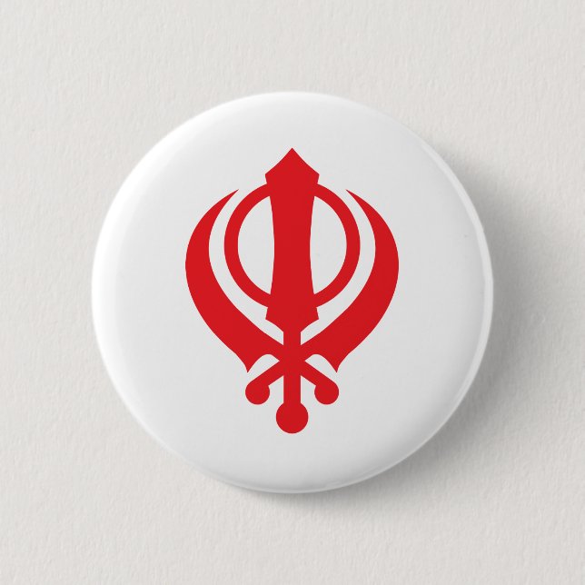 Macaron Rond 5 Cm Rouge sikh de Khanda (Devant)