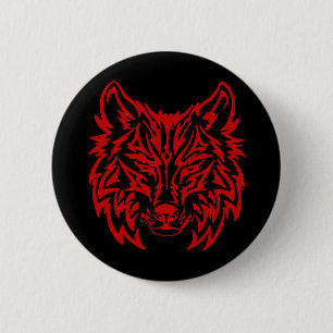 Macaron Rond 5 Cm Rouge tribal de loup