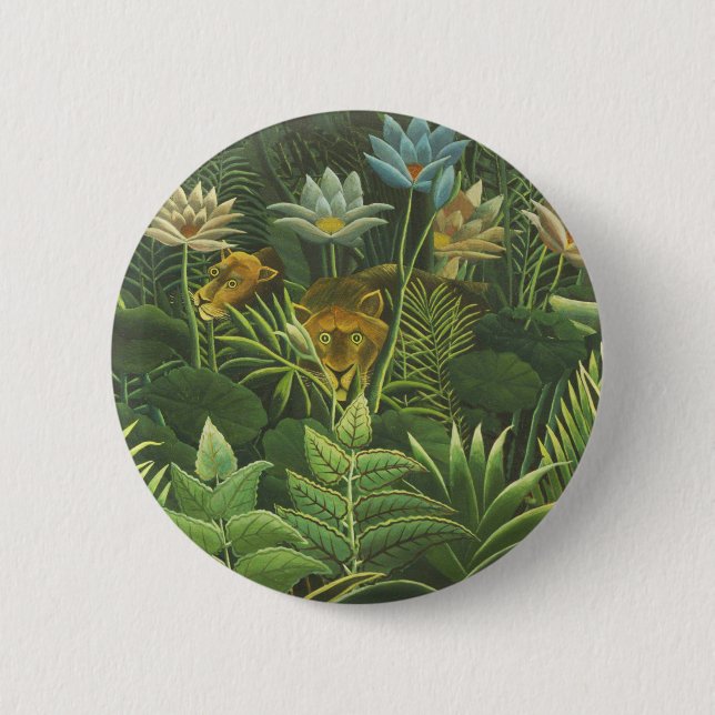 Macaron Rond 5 Cm Rousseau Tropical Jungle Lion Peinture (Devant)
