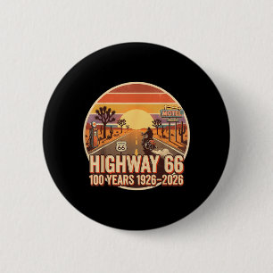 Macaron Rond 5 Cm Route 66 100 Ans 1926-2026 Biker Centenaire