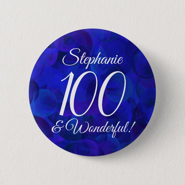 Macaron Rond 5 Cm Royal Blue 100 et merveilleuse fête d'anniversaire (Devant)