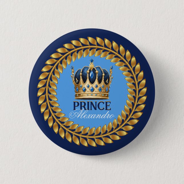 Macaron Rond 5 Cm Royal Blue Gold Prince Baby shower/Anniversaire (Devant)