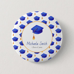 Macaron Rond 5 Cm Royal Blue High School Graduation personnalisée