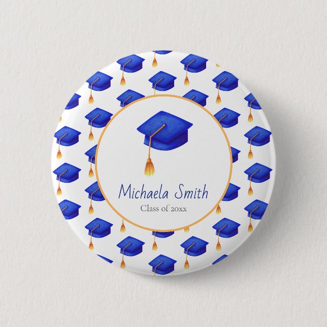Macaron Rond 5 Cm Royal Blue High School Graduation personnalisée (Devant)