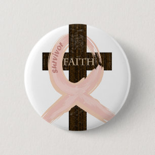 Macaron Rond 5 Cm Ruban-Croix de rose de survivant de cancer du sein