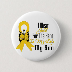 Macaron Rond 5 Cm Ruban de Cancer d'enfance mon héros mon fils