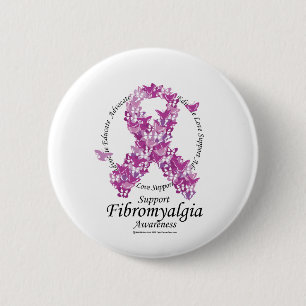 Macaron Rond 5 Cm Ruban de fibromyalgie des papillons