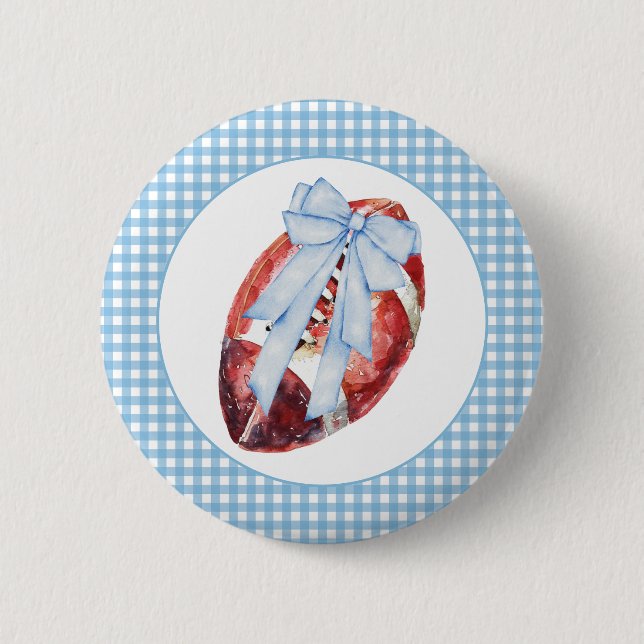 Macaron Rond 5 Cm Ruban de football En vichy bleu (Devant)