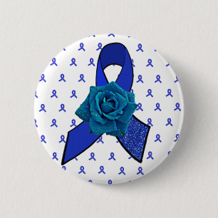Macaron Rond 5 Cm Ruban de sensibilisation bleu avec rose et gouttes
