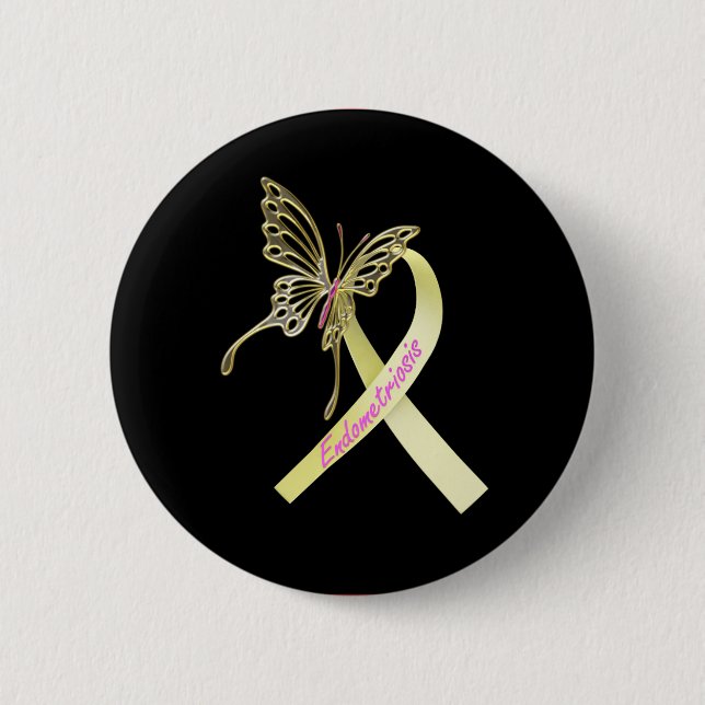 Macaron Rond 5 Cm Ruban d'endométriose (Devant)