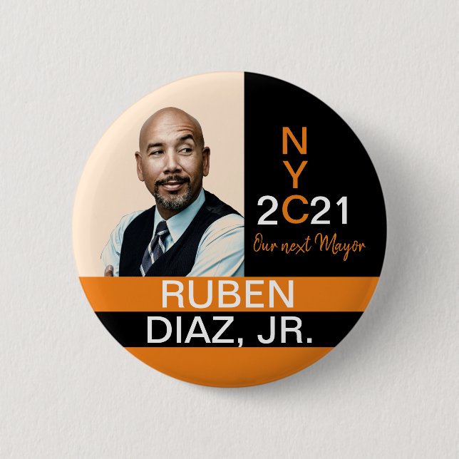 Macaron Rond 5 Cm Ruban Diaz pour le maire de New York 2021 (Devant)
