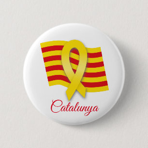 Macaron Rond 5 Cm Ruban et drapeau catalans
